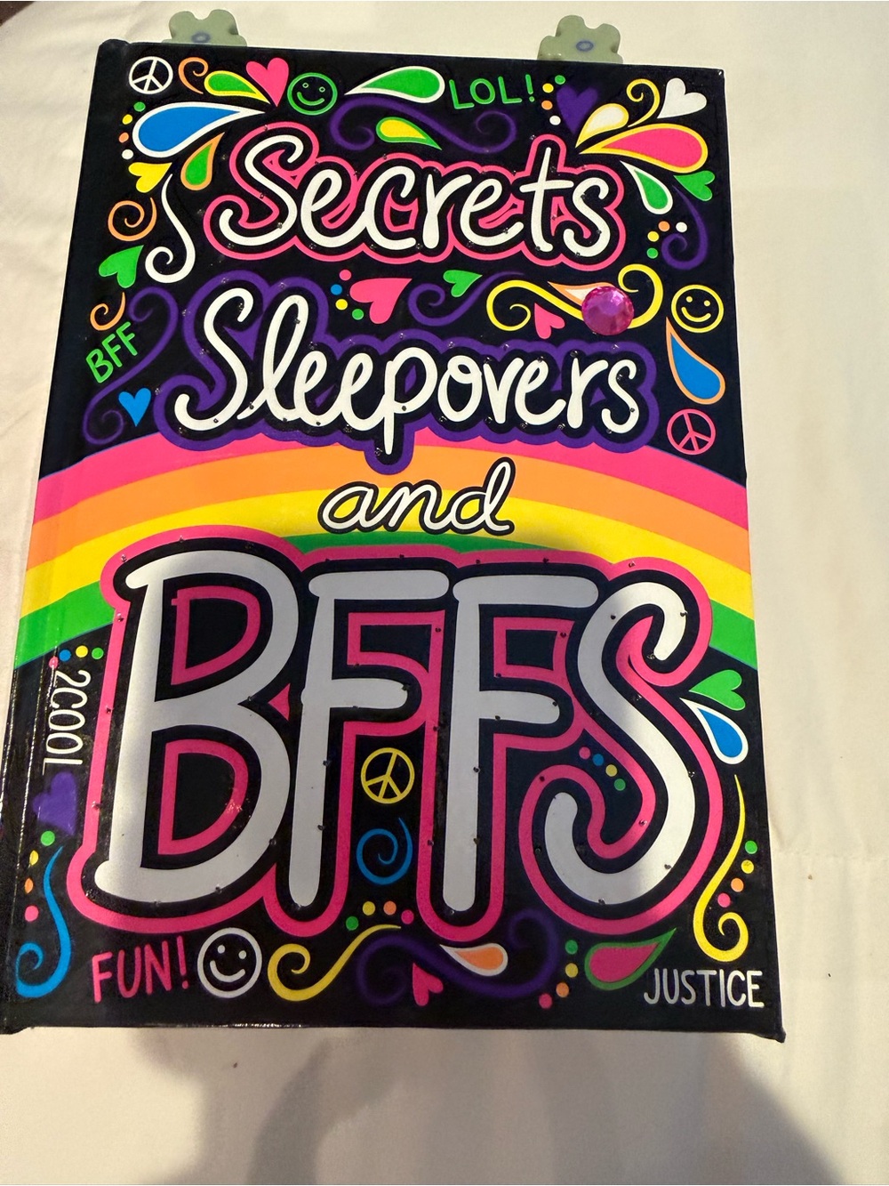 Justice Neon Rainbow "Secrets Sleepovers and BFFS" Hardcover Journal